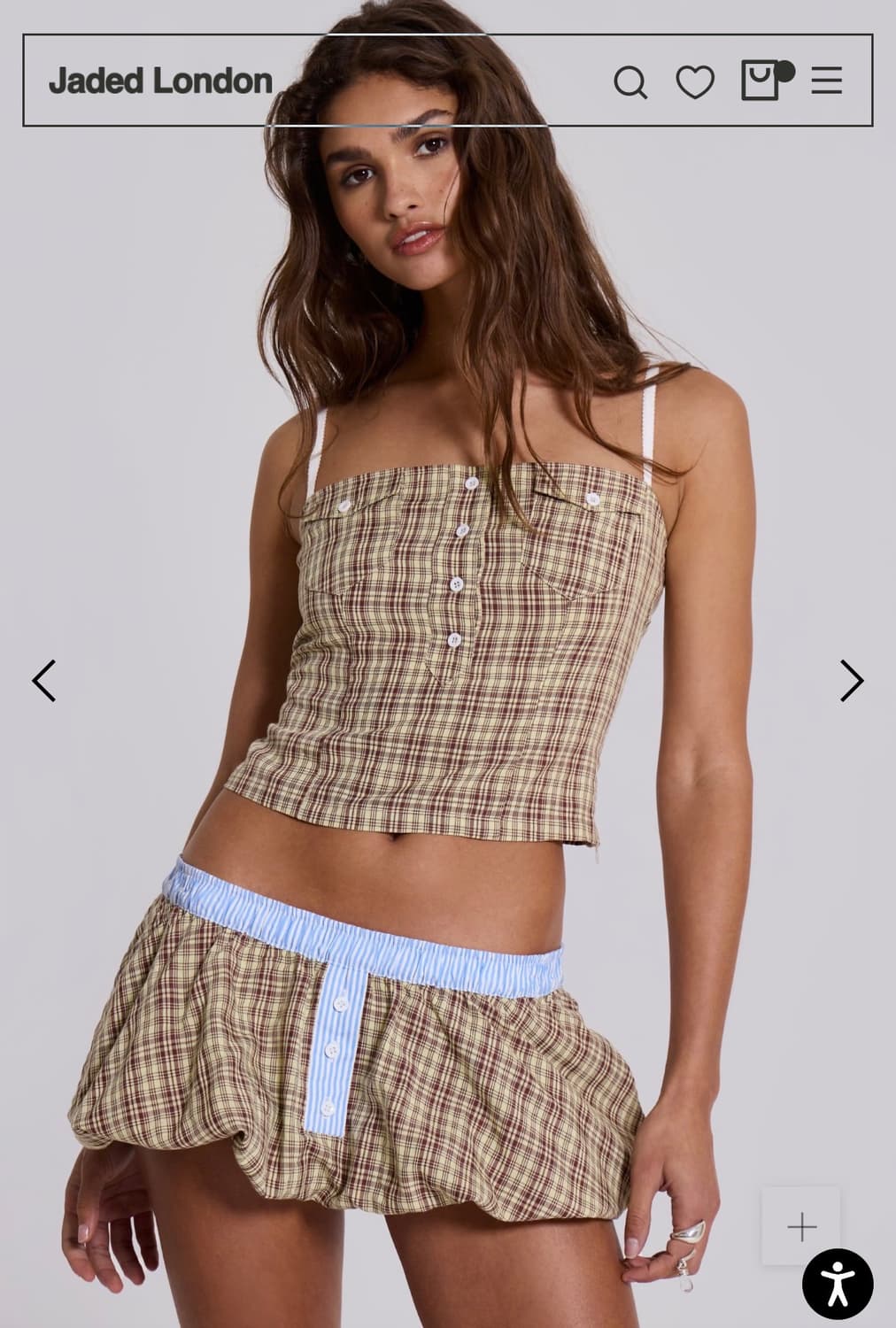 제니 제이디드 런던 브라운 체크 룰루 퍼프볼 복서 마이크로 스커트&탑 상품이미지1