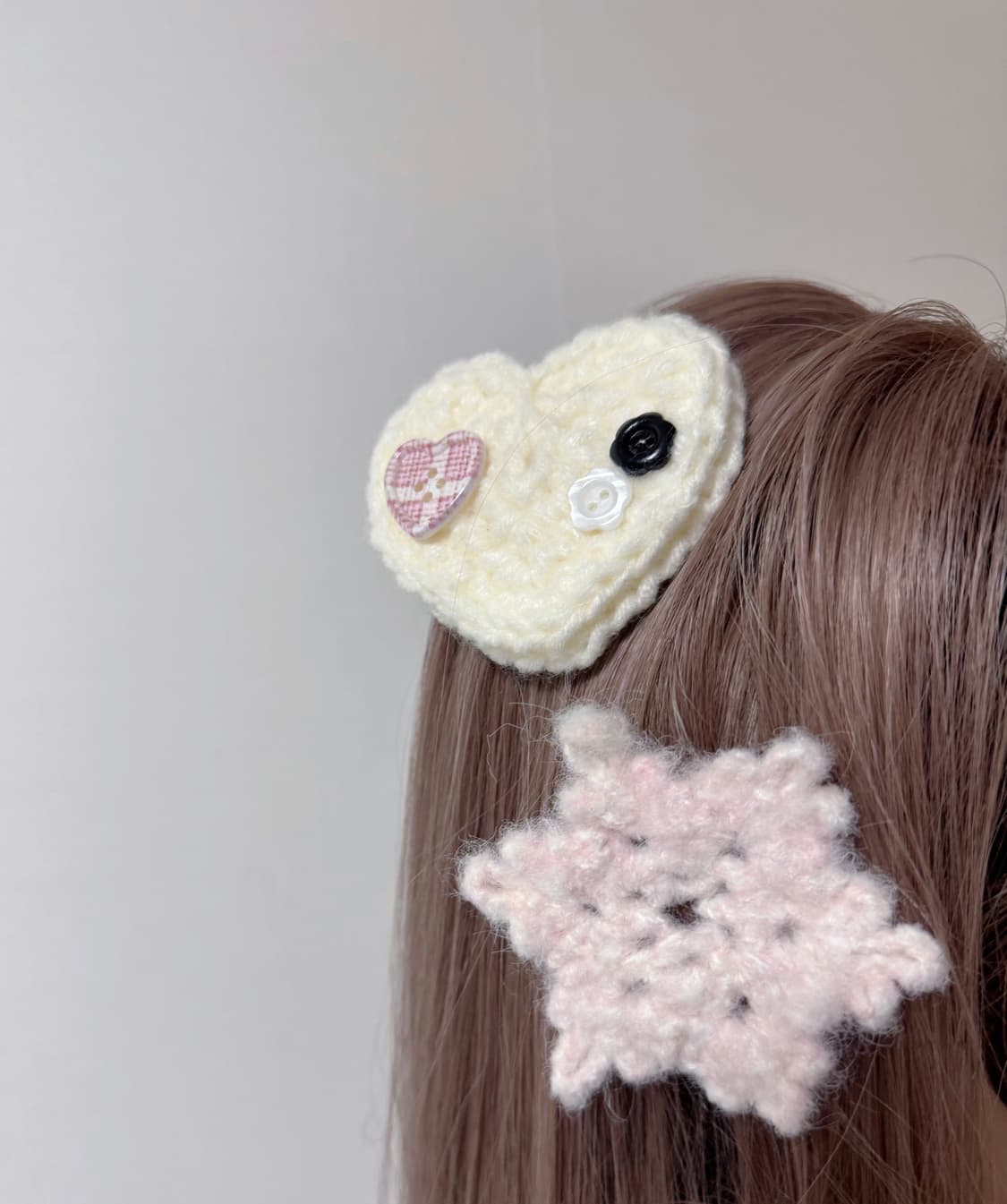 하트 단추 뜨개 머리핀 상품이미지3