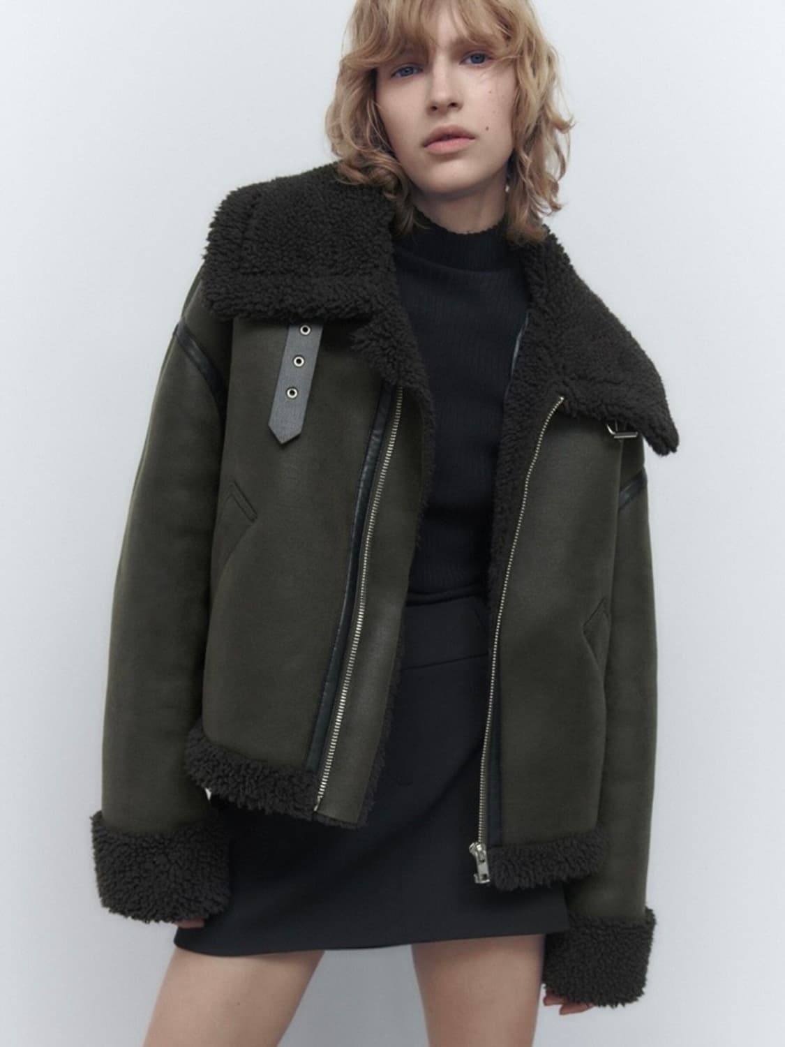 Zara 카키 무스탕 / 자라 더블 페이스드 무스탕 상품이미지1