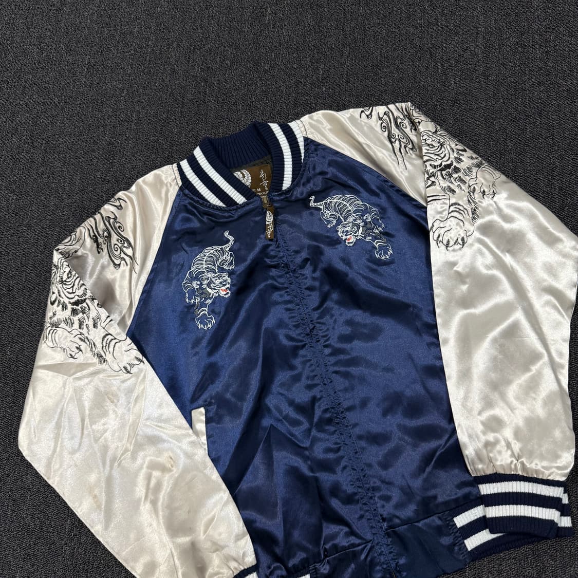 일본 오리엔탈 자수 블루 실버 스카쟌 상품이미지5