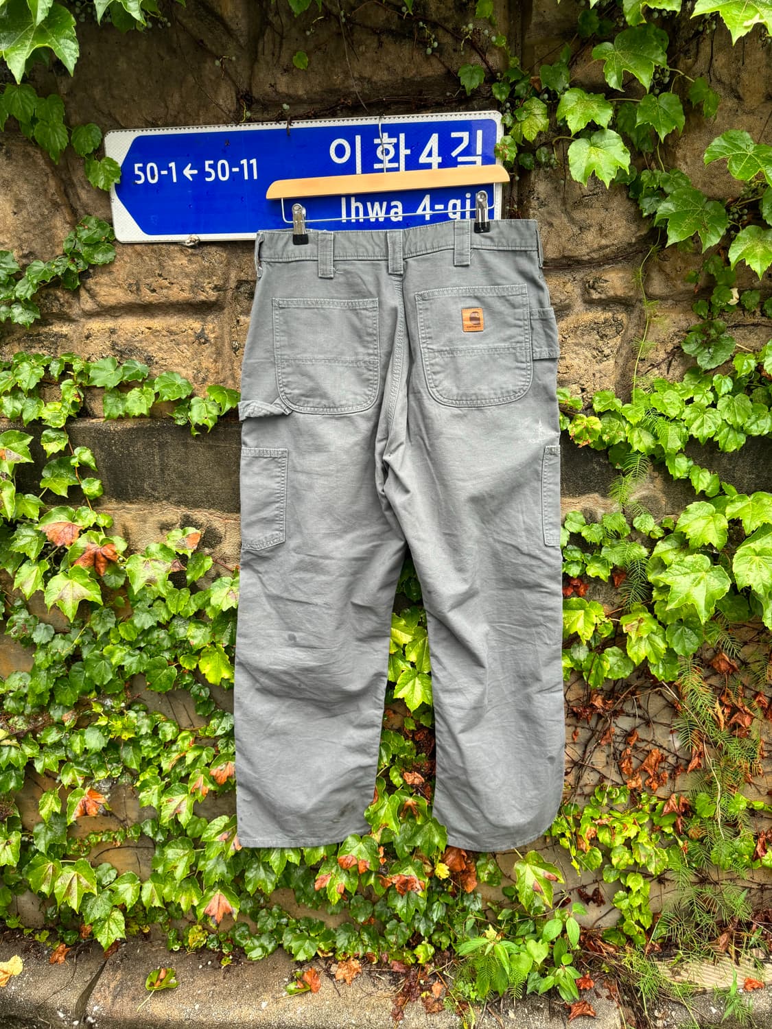 칼하트 b151 회색 빈티지 카펜터 싱글니 페이딩 워크 팬츠 34/30 상품이미지2