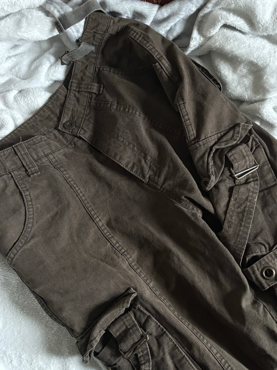 빈티지 본디지 디테일 고동색 브라운 와이드 카고팬츠 상품이미지1