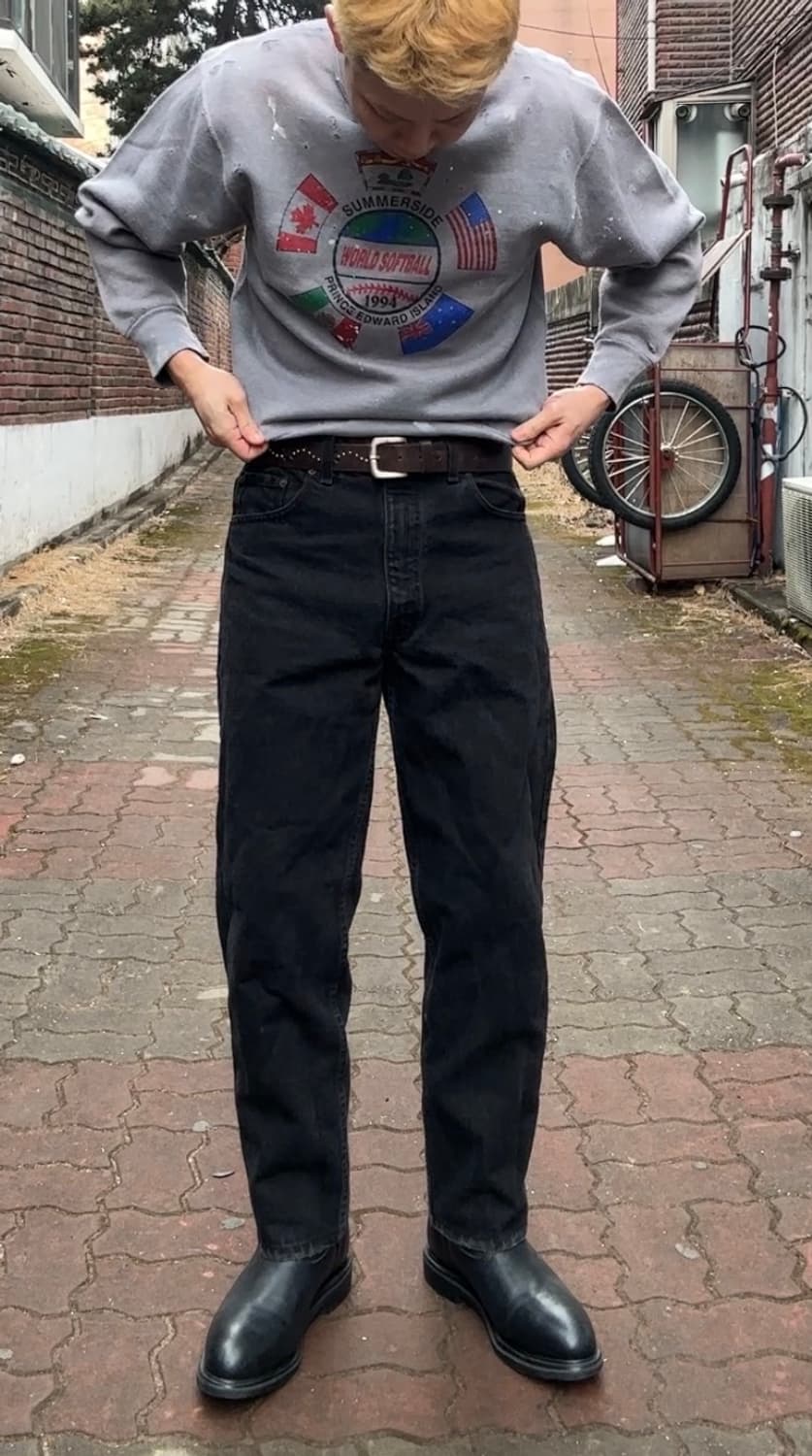 90s fruit of the loom 디스트레스드 블랙다잉 스웻셔츠 상품이미지4