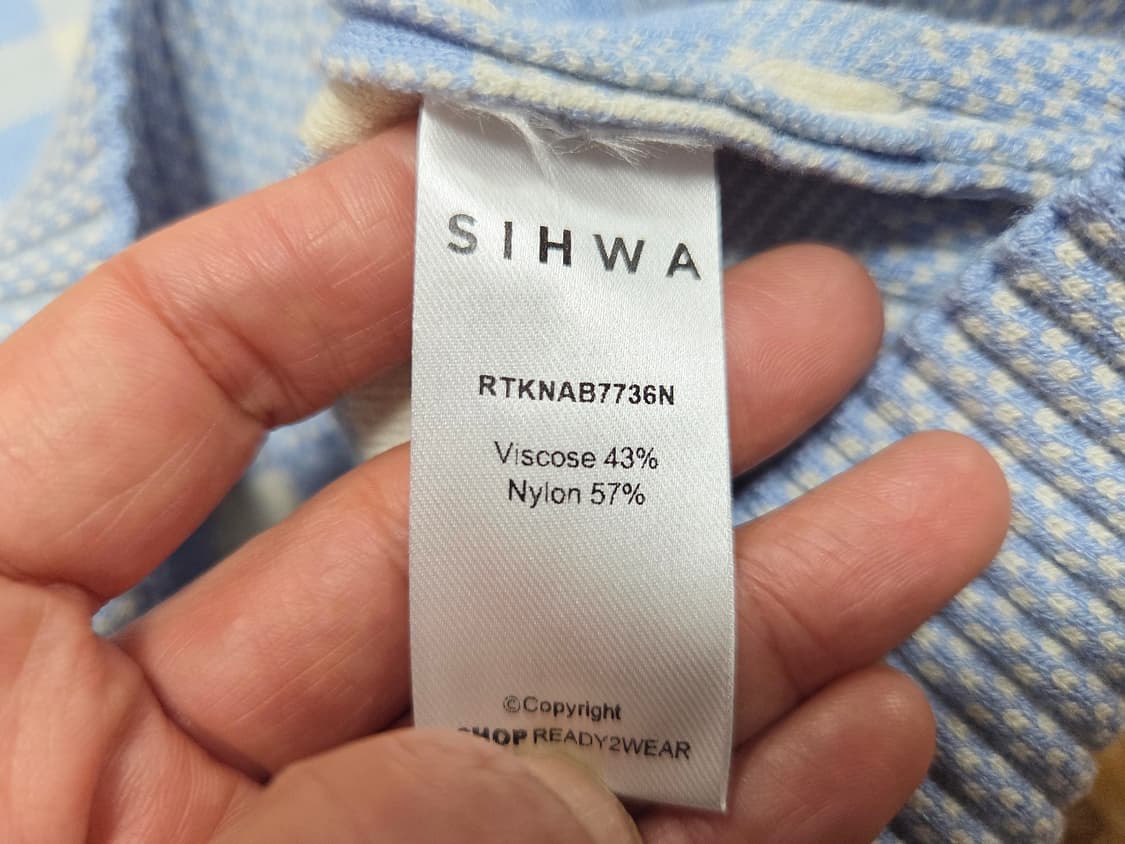 R2W 시화(SIHWA) 깅엄체크 반팔니트 55-66 새상품 상품이미지6