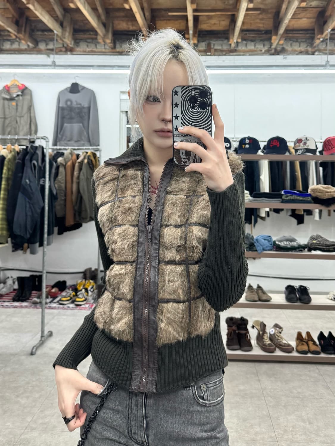 JPN 퍼 니트 하이넥 집업 상품이미지8