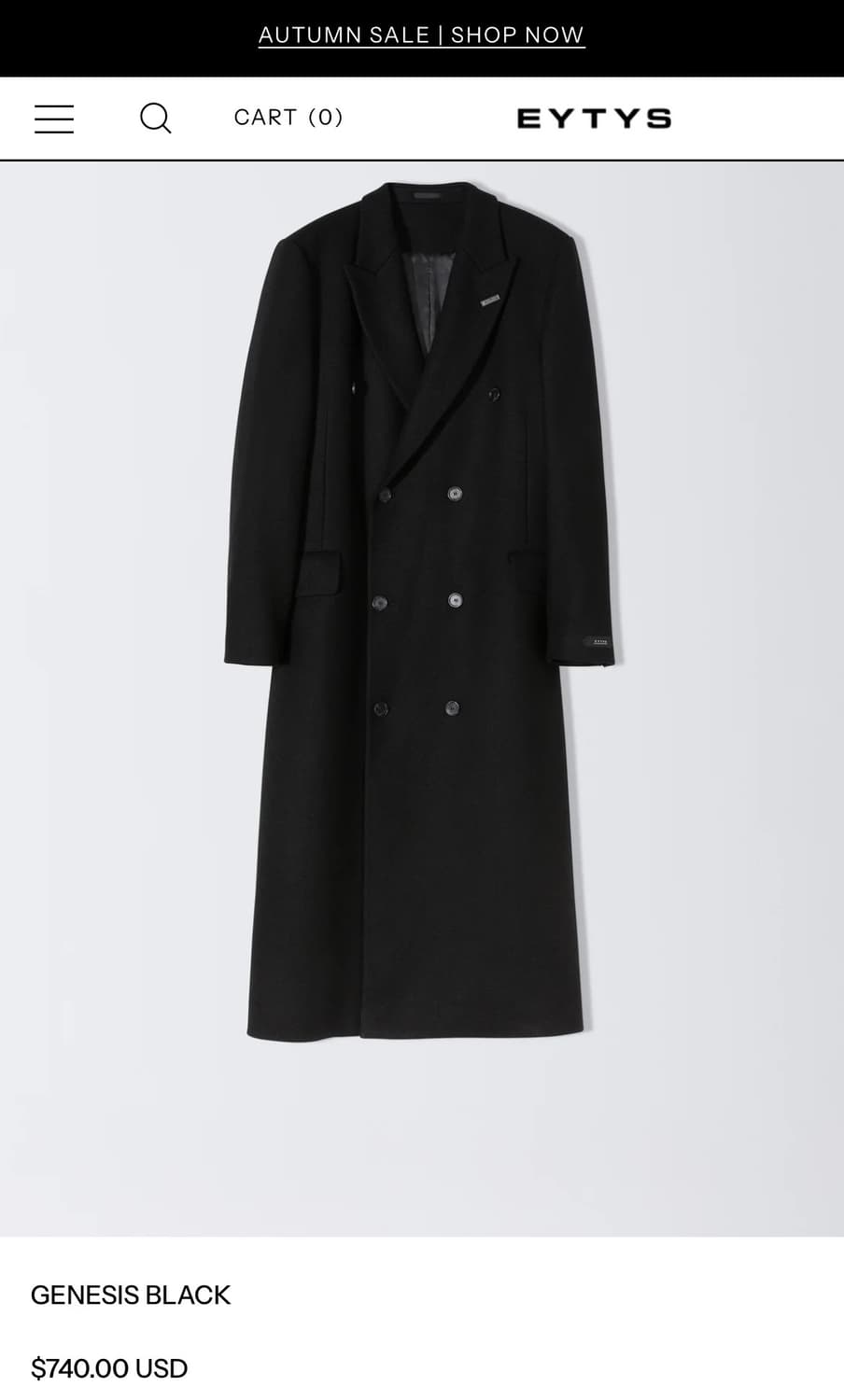EYTYS genesis black 미니멀 롱코트 상품이미지1