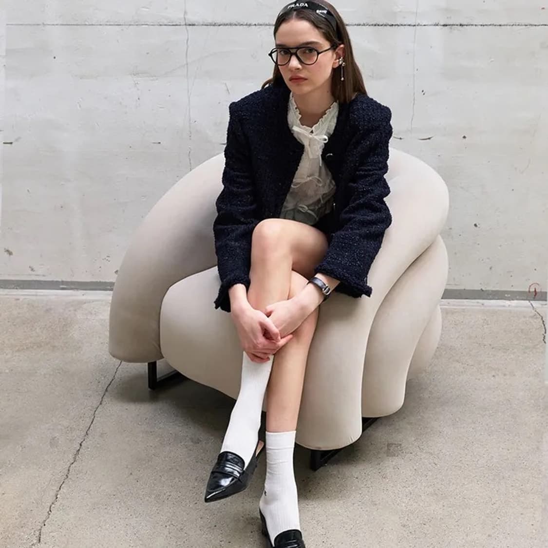 마론에디션 D/Navy 클래식 코튼 트위드 블레이저 상품이미지3