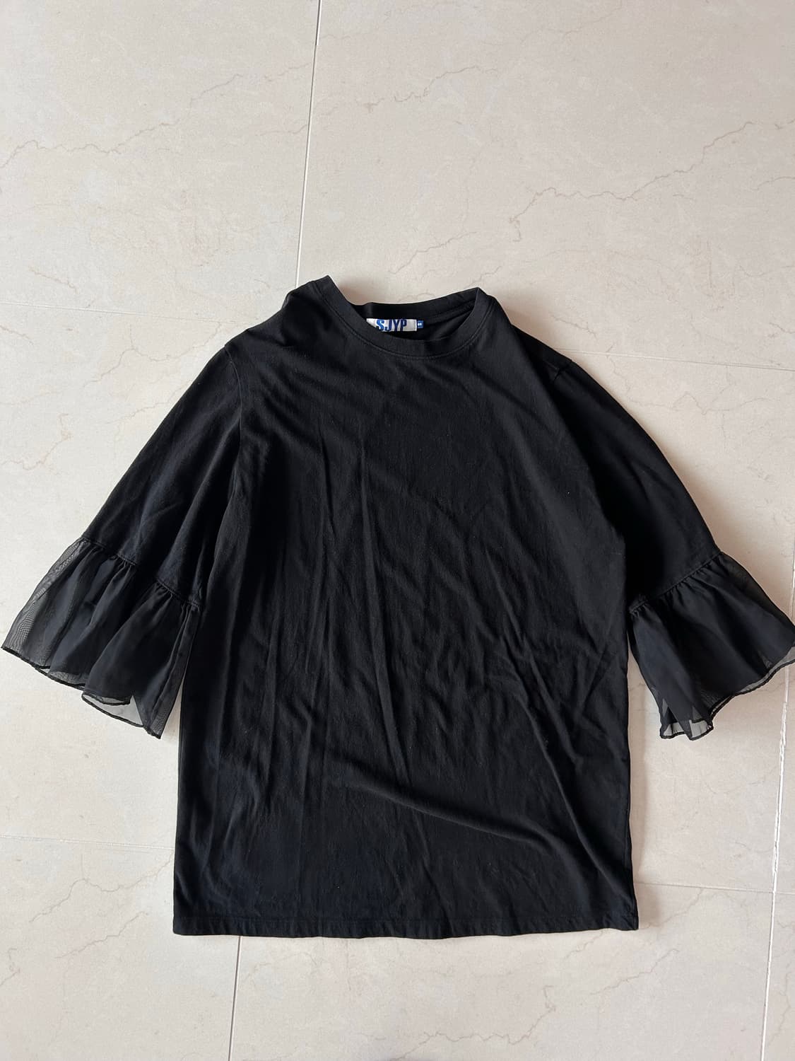 SJYP 블랙 쉬폰 롱슬리브 티셔츠 상품이미지1