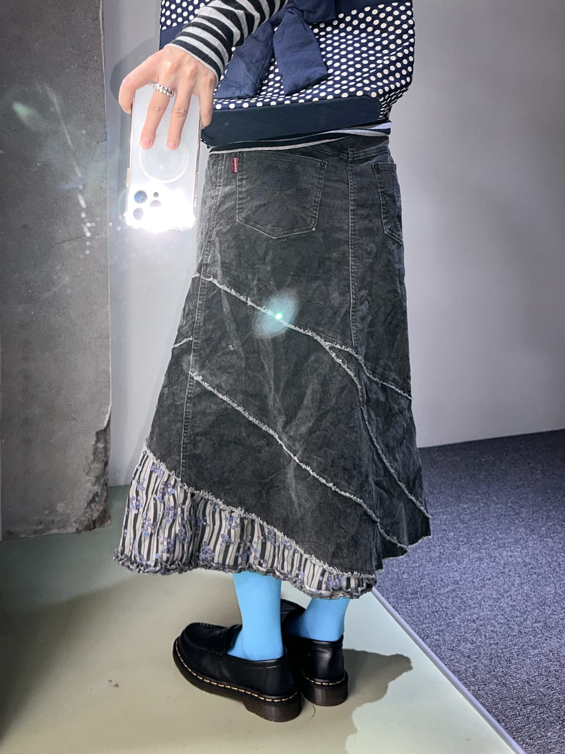 charcoal corduroy layered long skirt 상품이미지3