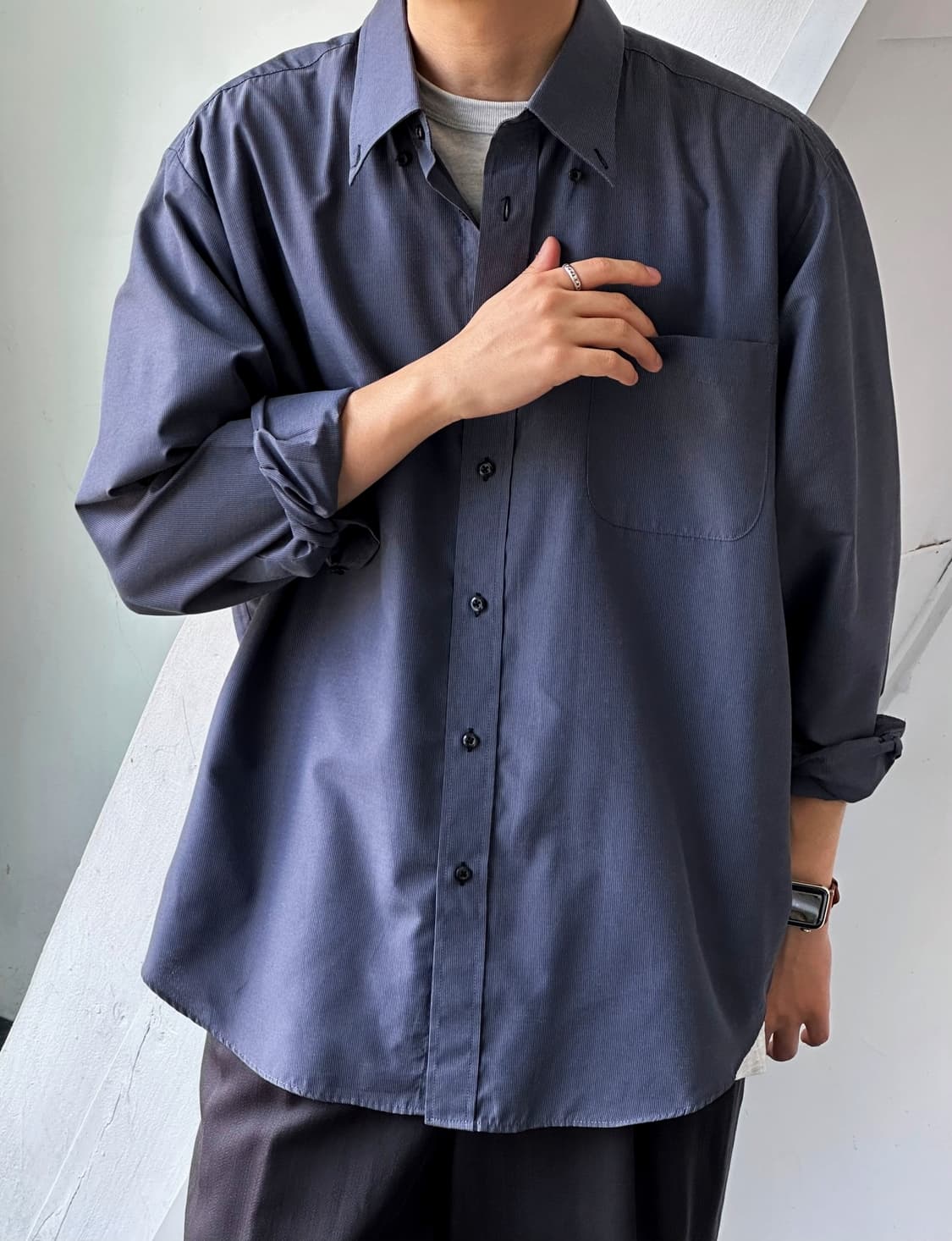 High count poly multi stripe B/D shirt 상품이미지9