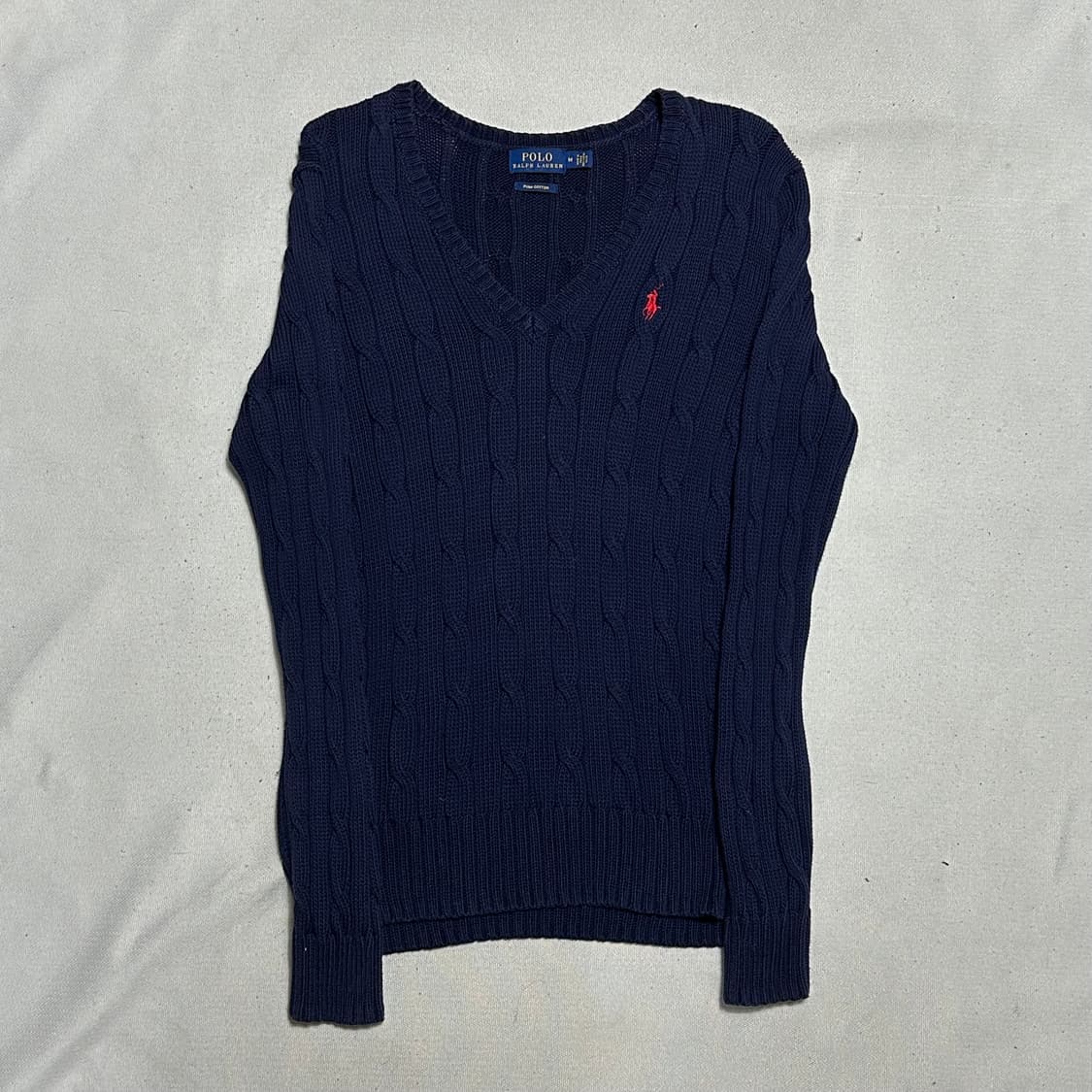 M 폴로랄프로렌 여성용 네이비 브이넥 케이블 니트 상품이미지2