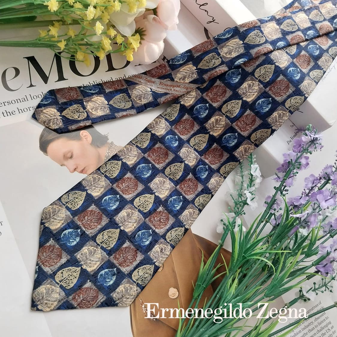 제냐 실크 네이비 리프 패턴 넥타이 10.3cm B등급 K1271
 상품이미지1