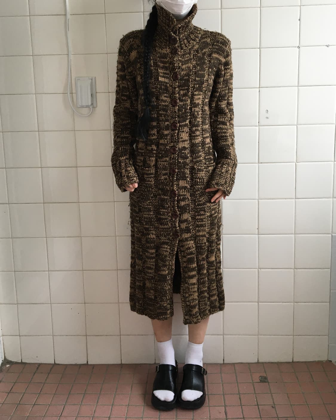 Belted high neck long knit cardigan 상품이미지7