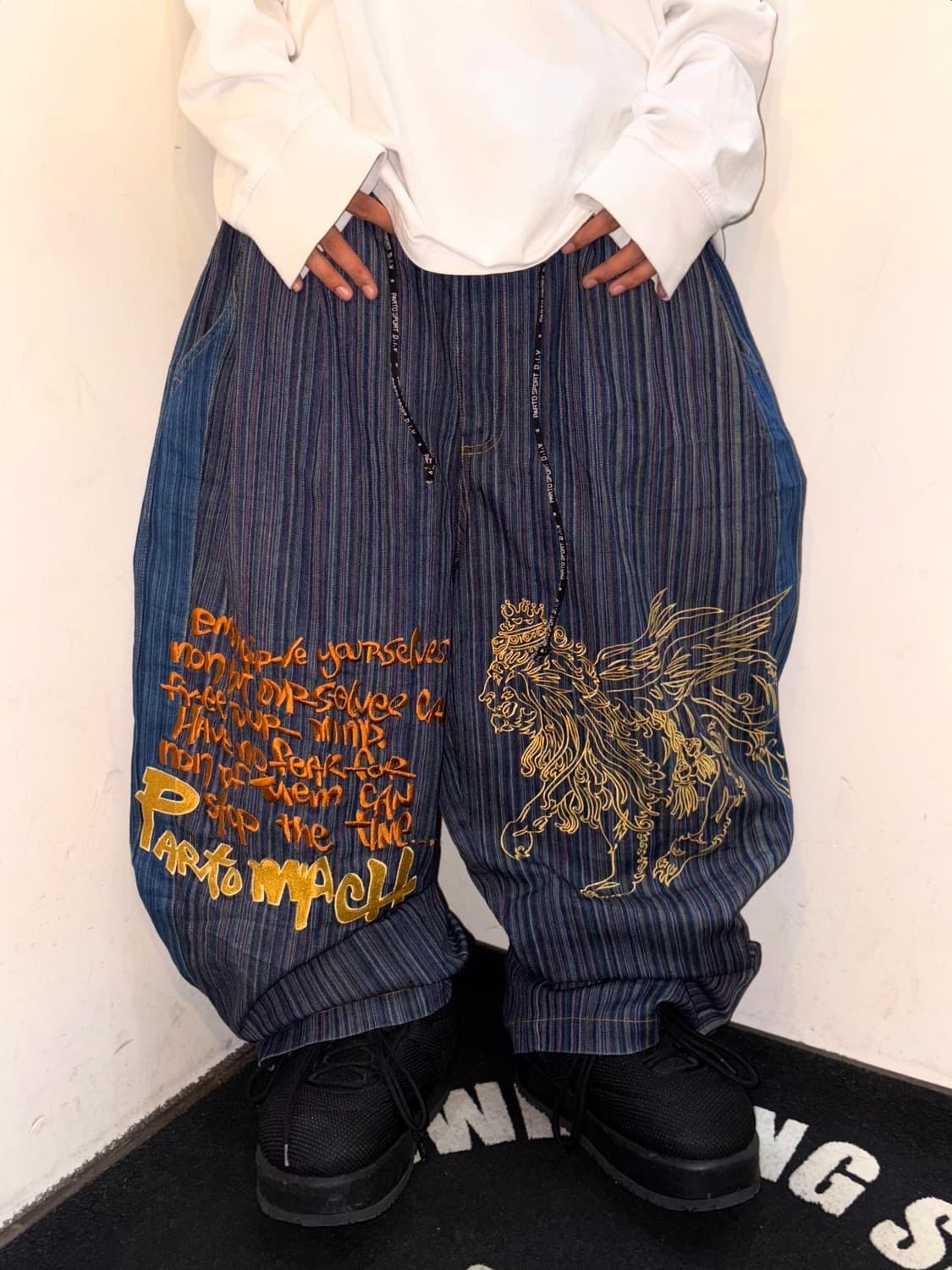 Hip-Hop Embroidery Stripe Denim Pants  상품이미지2
