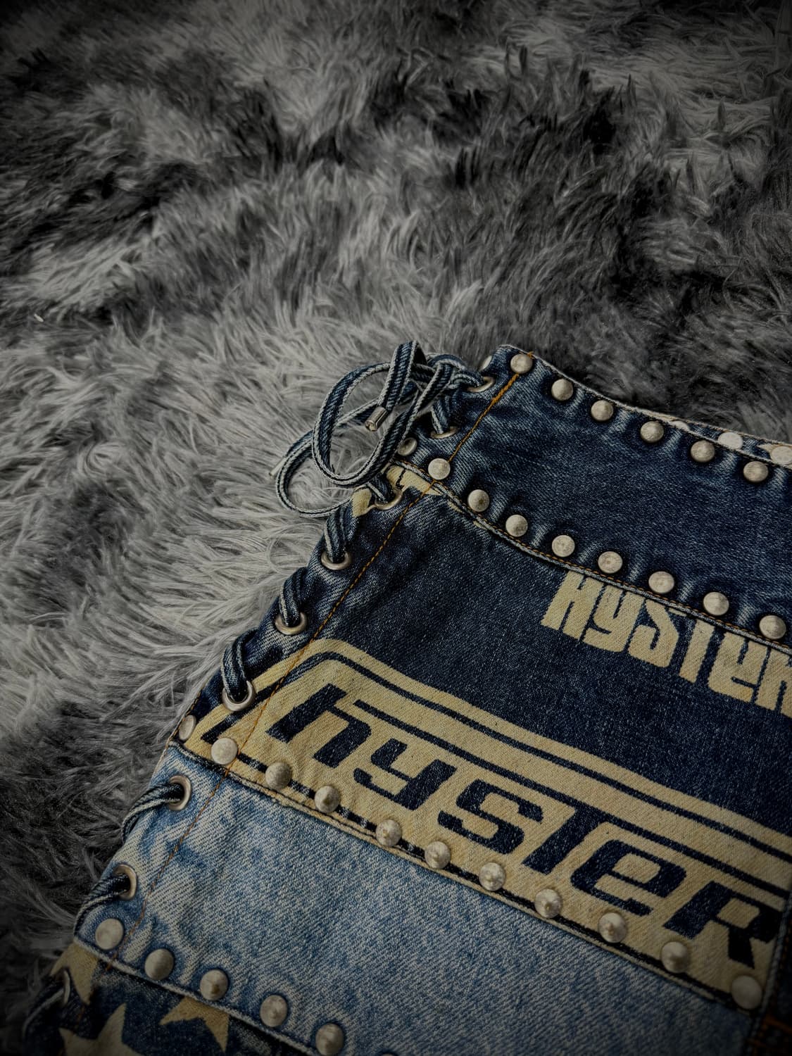 Hysteric Glamour 스터드 & 레이스업 패치워크 데님 스커트 상품이미지4