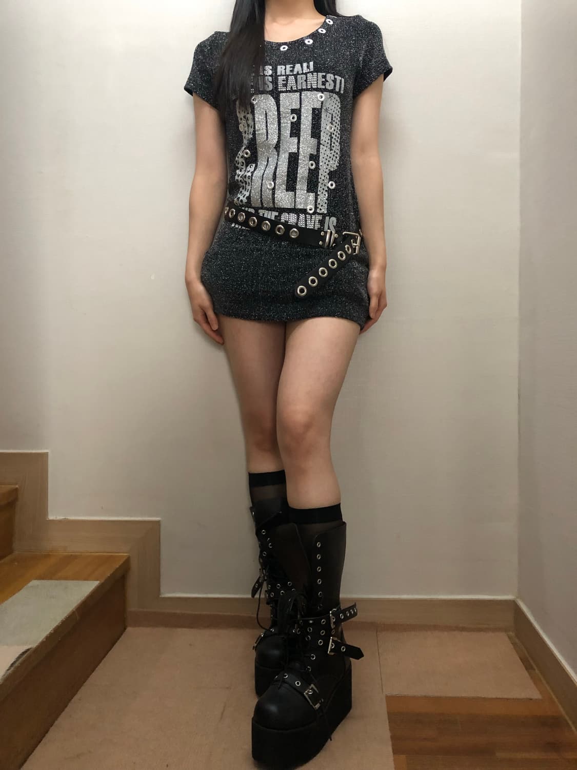 빈티지 그레이 펑크 티셔츠 상품이미지3