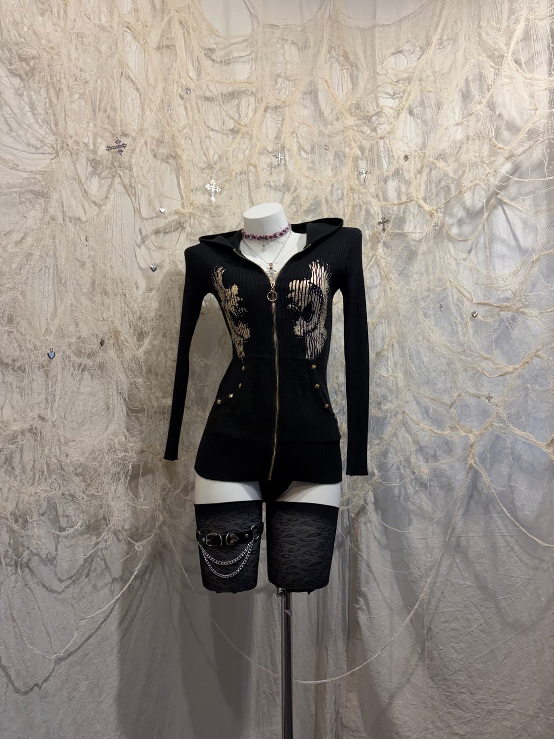 Y2K Gothic Oriental cubic hoodie zip up 상품이미지1