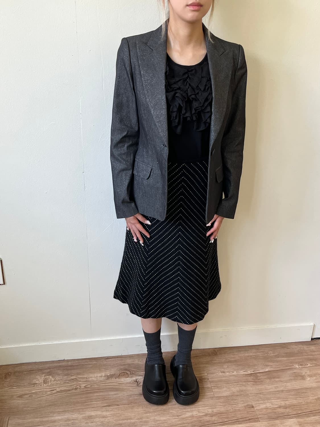 LEMIORE 스티치 캐시미어 스커트 상품이미지5