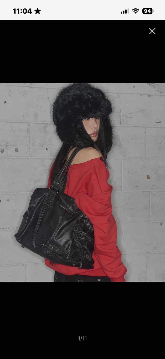 팬시클럽 벨티드 워싱 레더백 블랙 상품이미지1