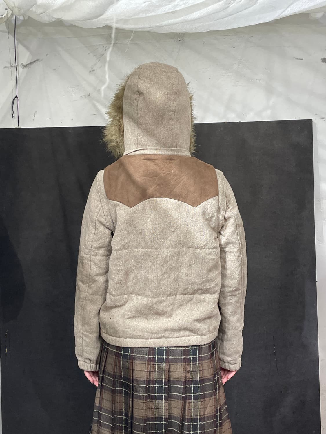 일본빈티지 울프죠 menina 트위드 퍼 후드 패딩 점퍼   BIKI F 상품이미지5