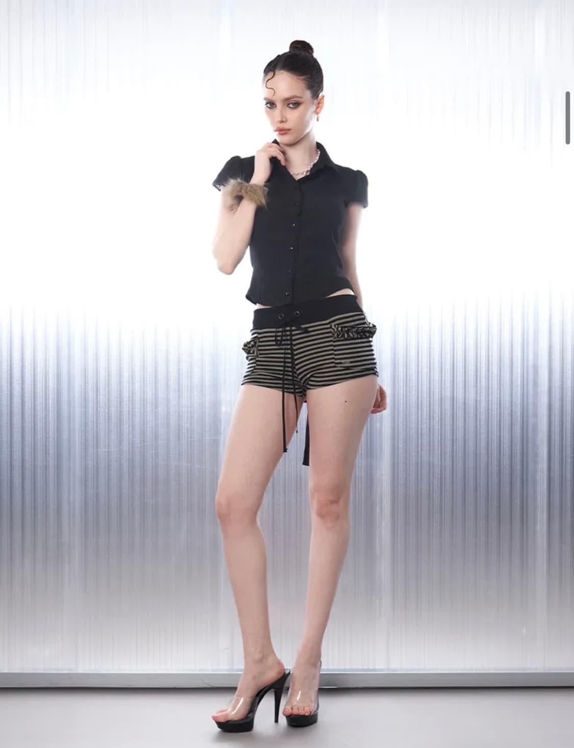 힐다 hillda 레이시 보우 셔츠 블랙 S 상품이미지3