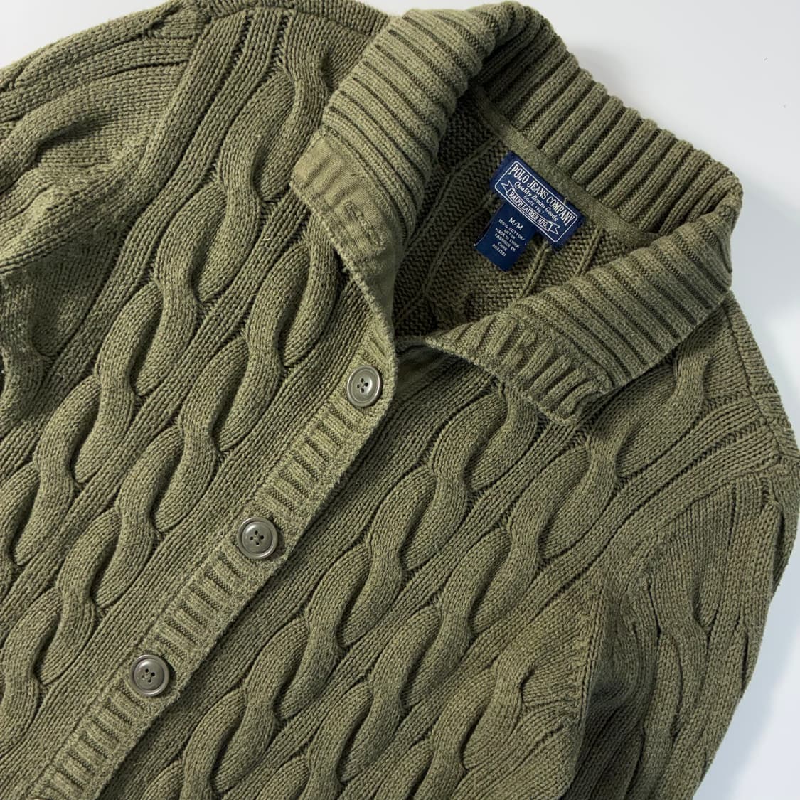 Polo Jeans 폴로 진스라인 코튼 케이블 카키그린 꽈배기 니트가디건 상품이미지3