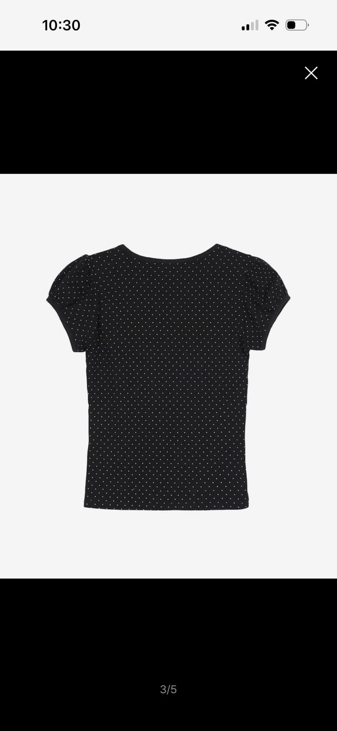 하이스쿨디스코 퍼프소매 도트 리본 숏슬리브 티셔츠 블랙 상품이미지2