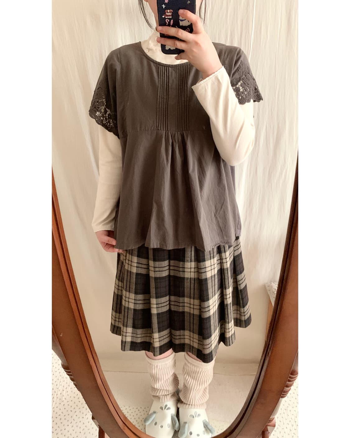 브라운 모리 레이스 면 블라우스 상품이미지2