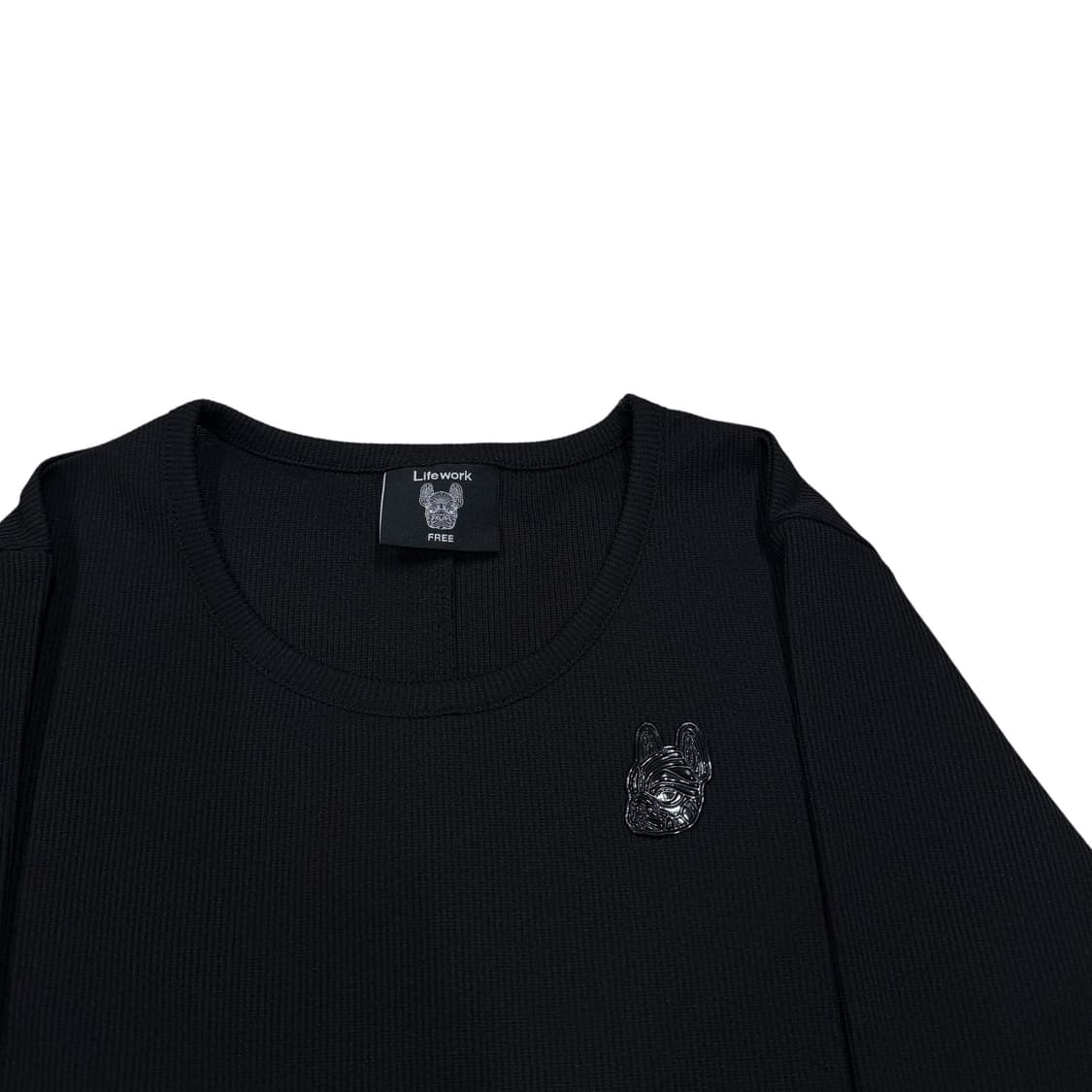 라이프워크 여성 골지 슬림핏 7부 티셔츠 블랙 상품이미지2