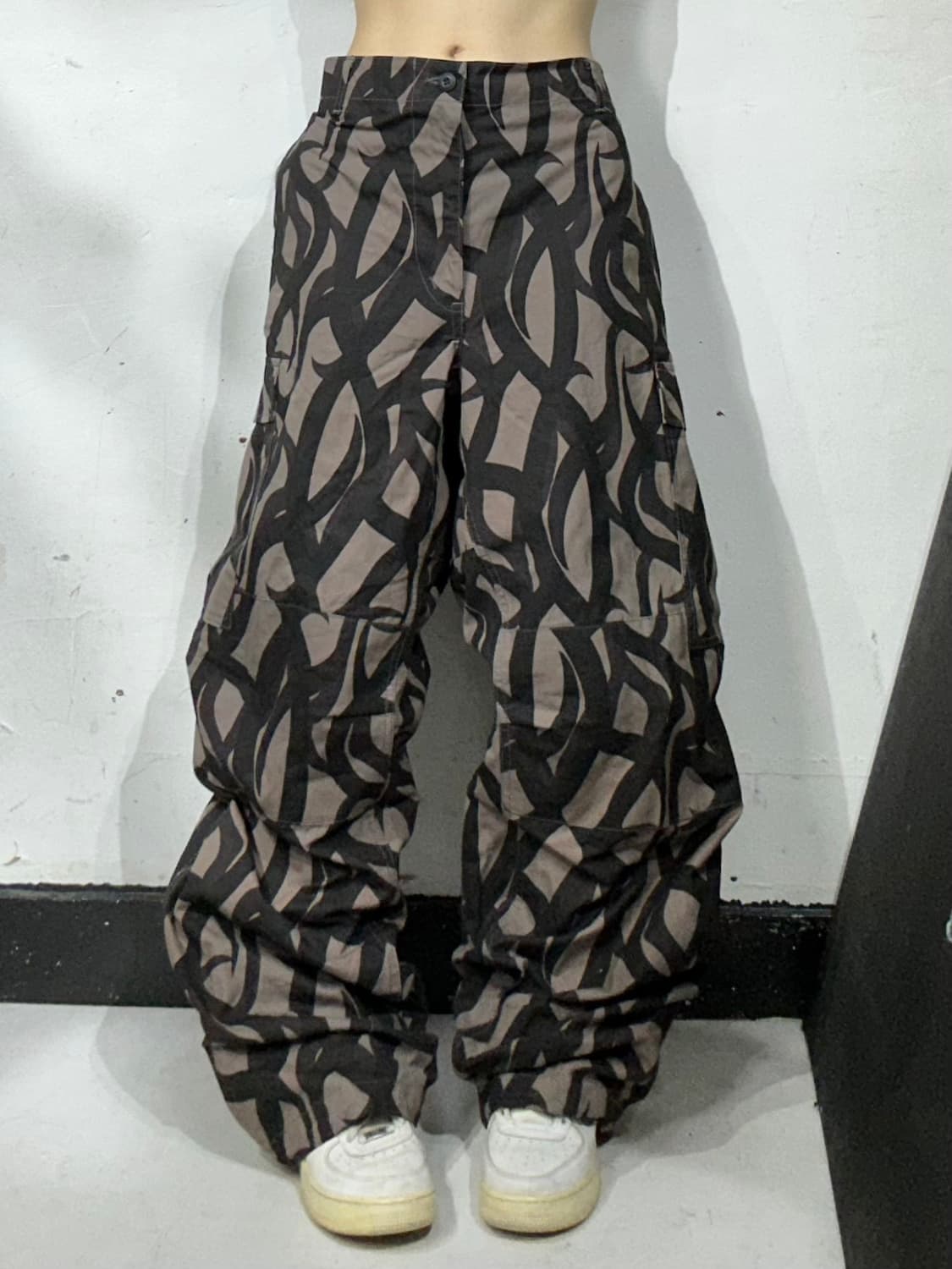 일본 빈티지 베이지 밀리터리 카모 트라이벌 테라 카고 와이드 팬츠 XL 상품이미지2