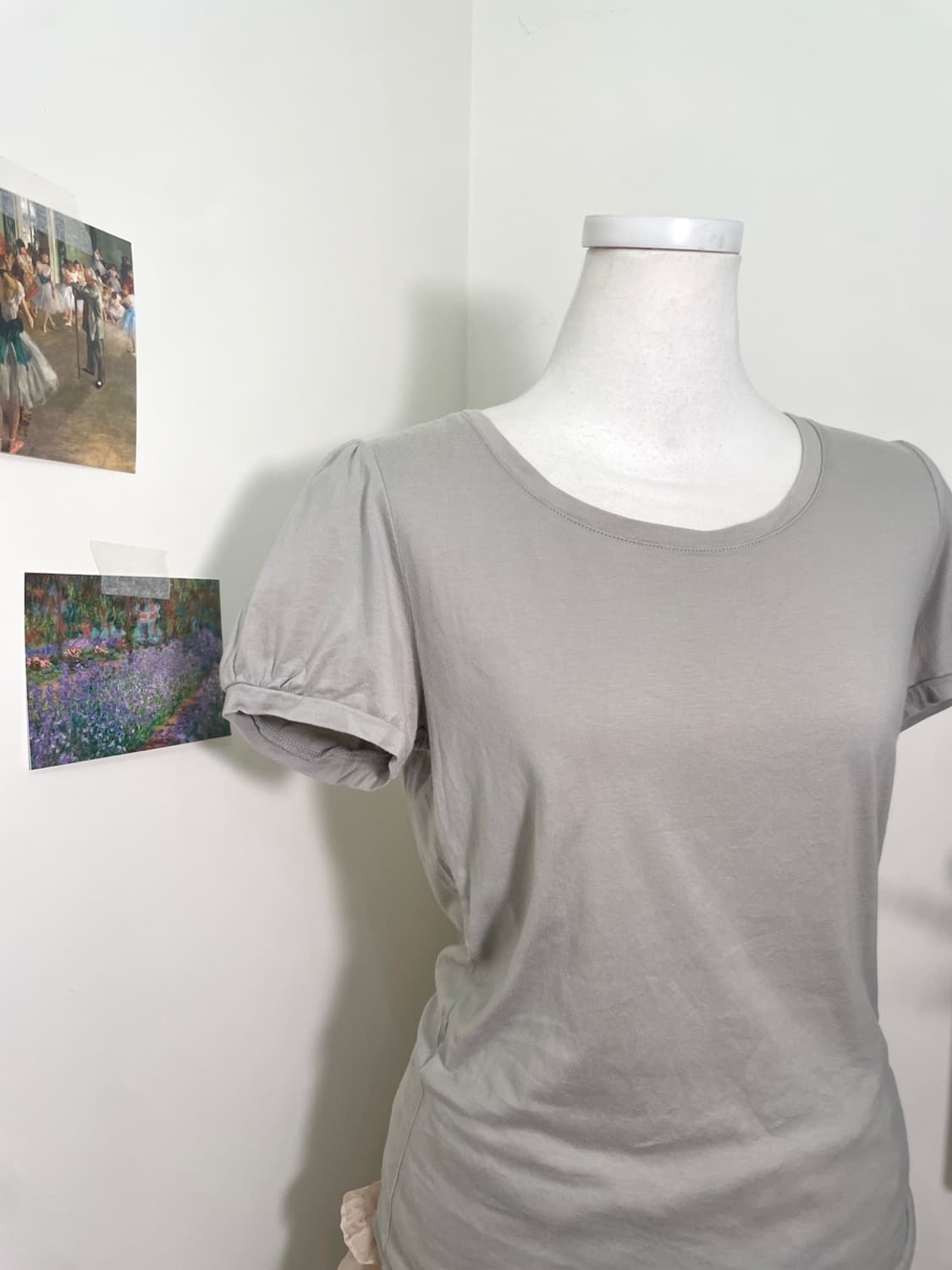 khaki gray basic cotton puff top(size-M) 상품이미지6