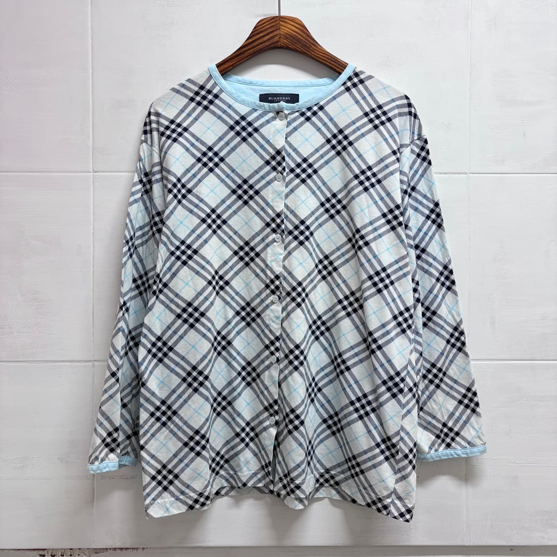 버버리 홈웨어 블루 노바 체크 셔츠 가디건 L 상품이미지1