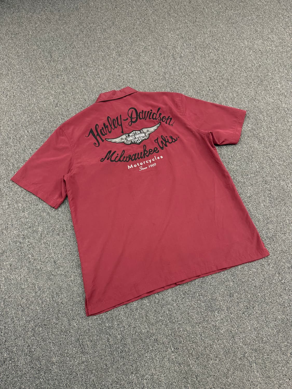 L)할리데이비슨 빈티지 자수 버건디 반팔 셔츠 상품이미지4