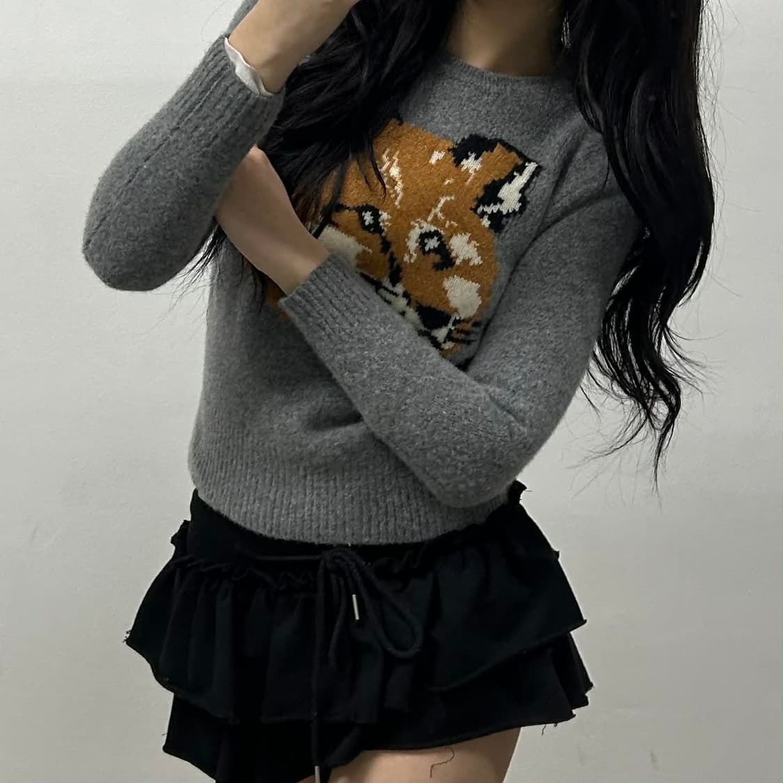 메종키츠네 빅폭스헤드 램스울 걸즈 크루넥 니트(S) 상품이미지4