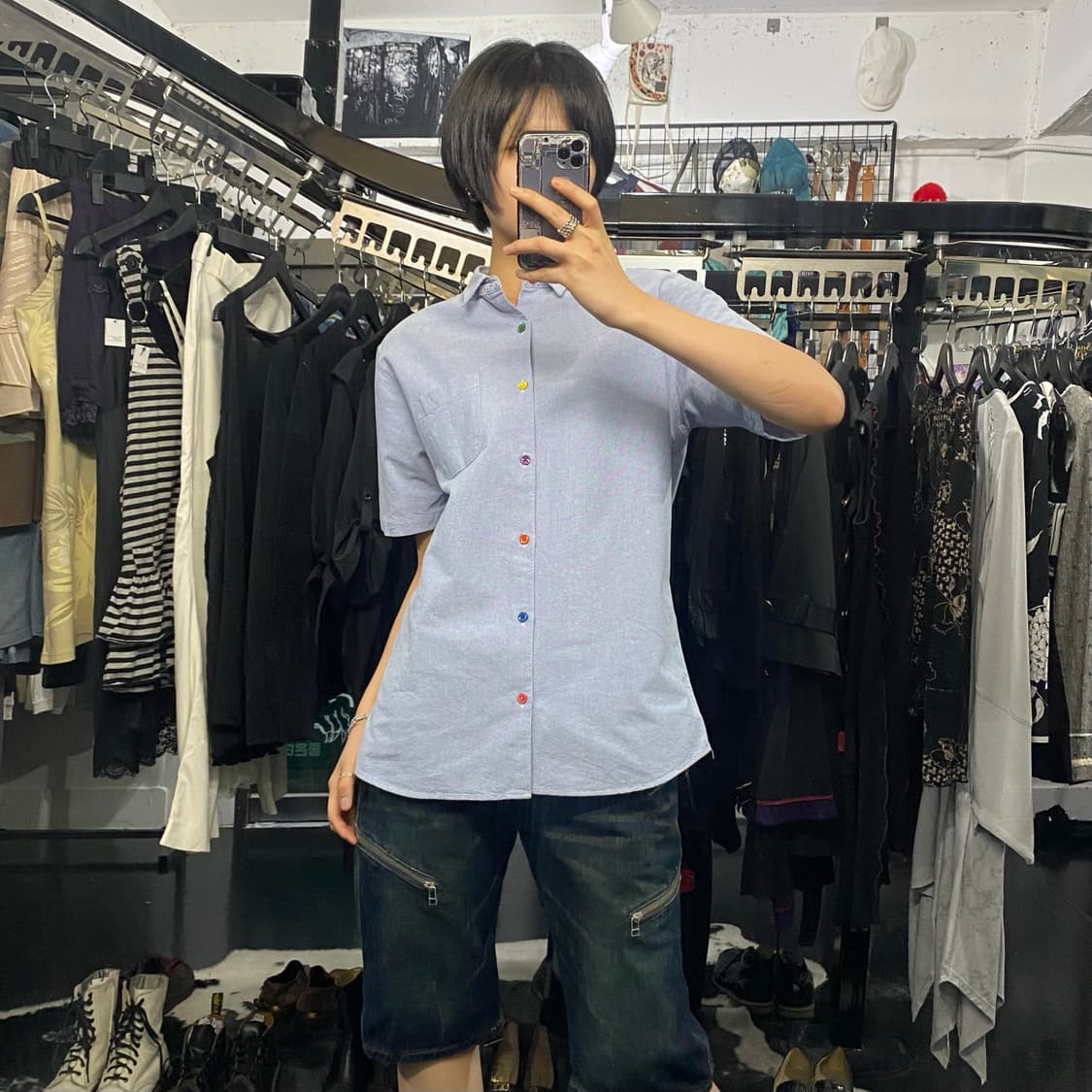 Beams 레인보우 버튼 디테일 포켓 하프 셔츠 상품이미지9