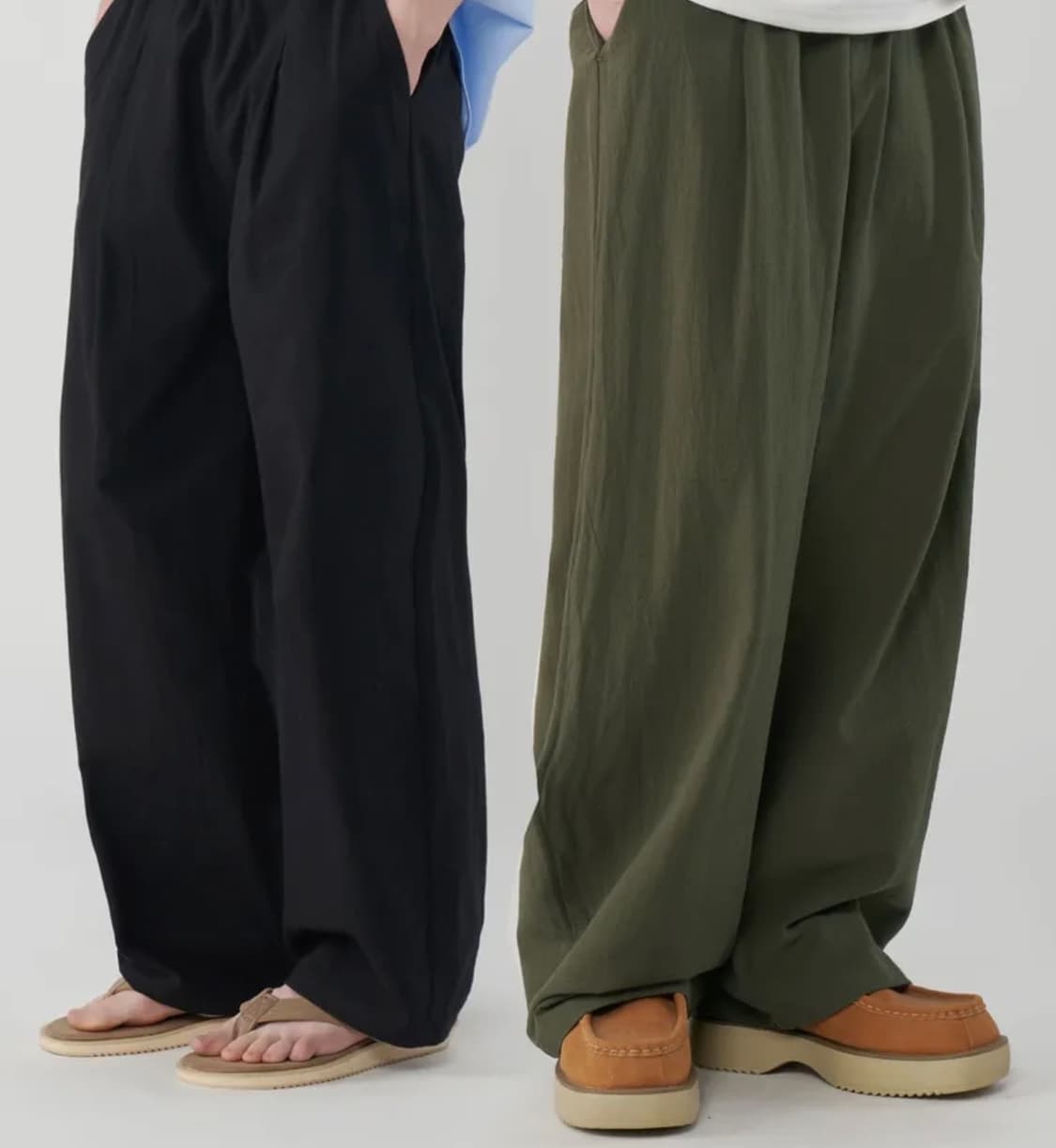 (3XL) 언탭트 스튜디오 라이크 린넨 원턱 와이드 밴딩 팬츠 상품이미지1