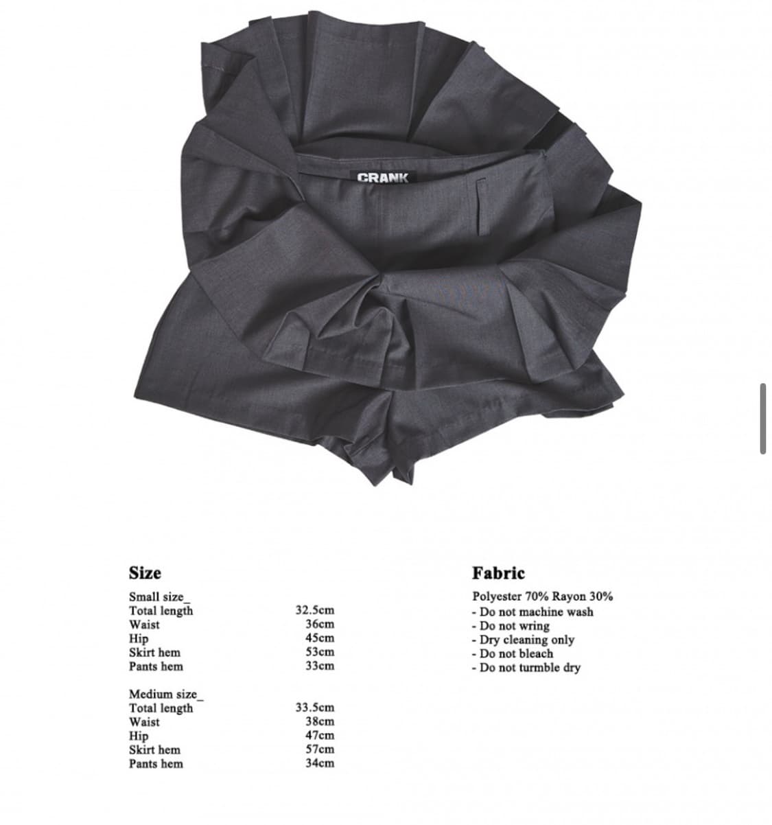 Crank 플리츠 미니 스커트팬츠 M 상품이미지5