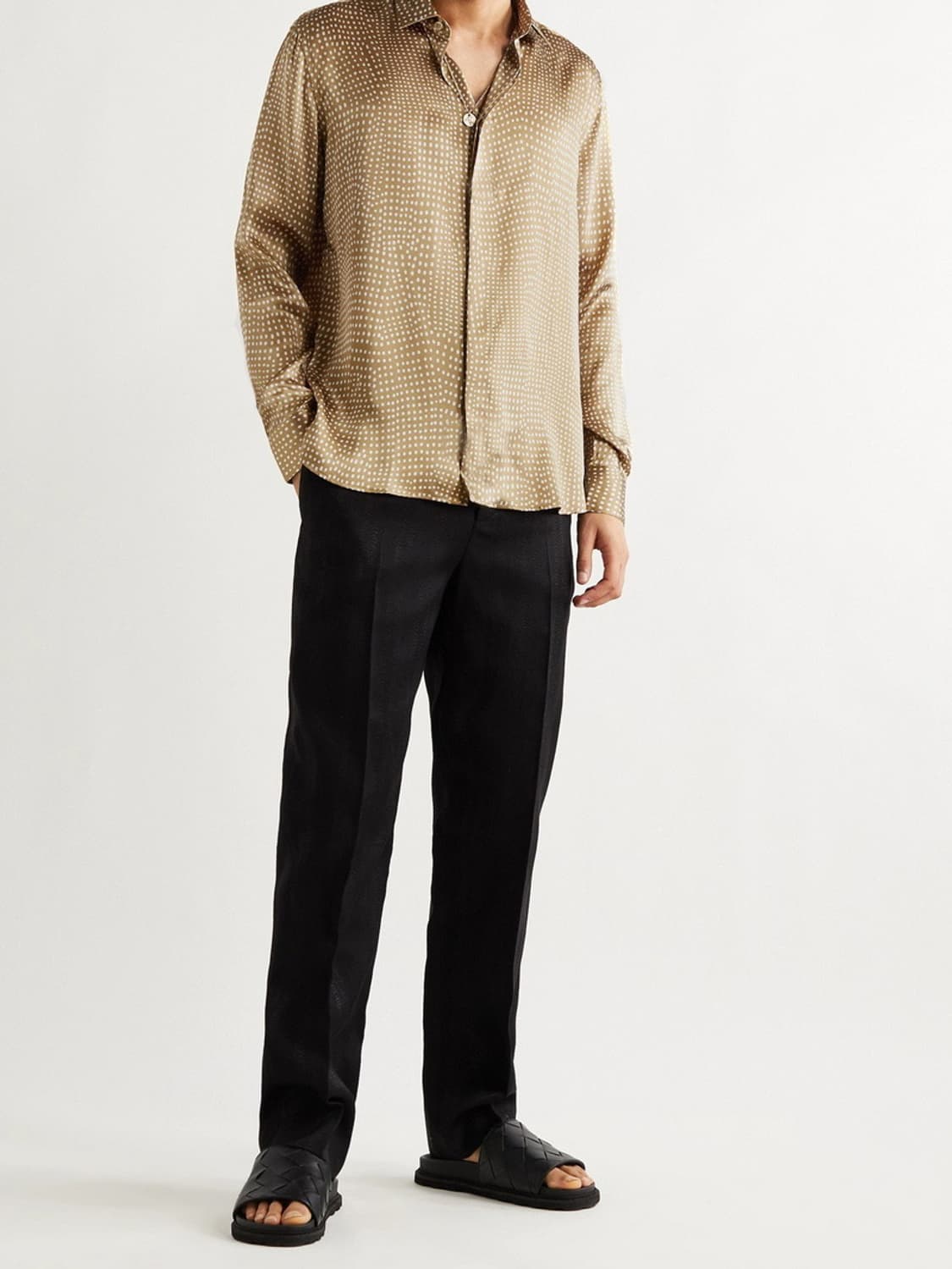 [강동원님 착용] 생로랑 21ss 폴카닷 베이지 실크 셔츠 상품이미지2