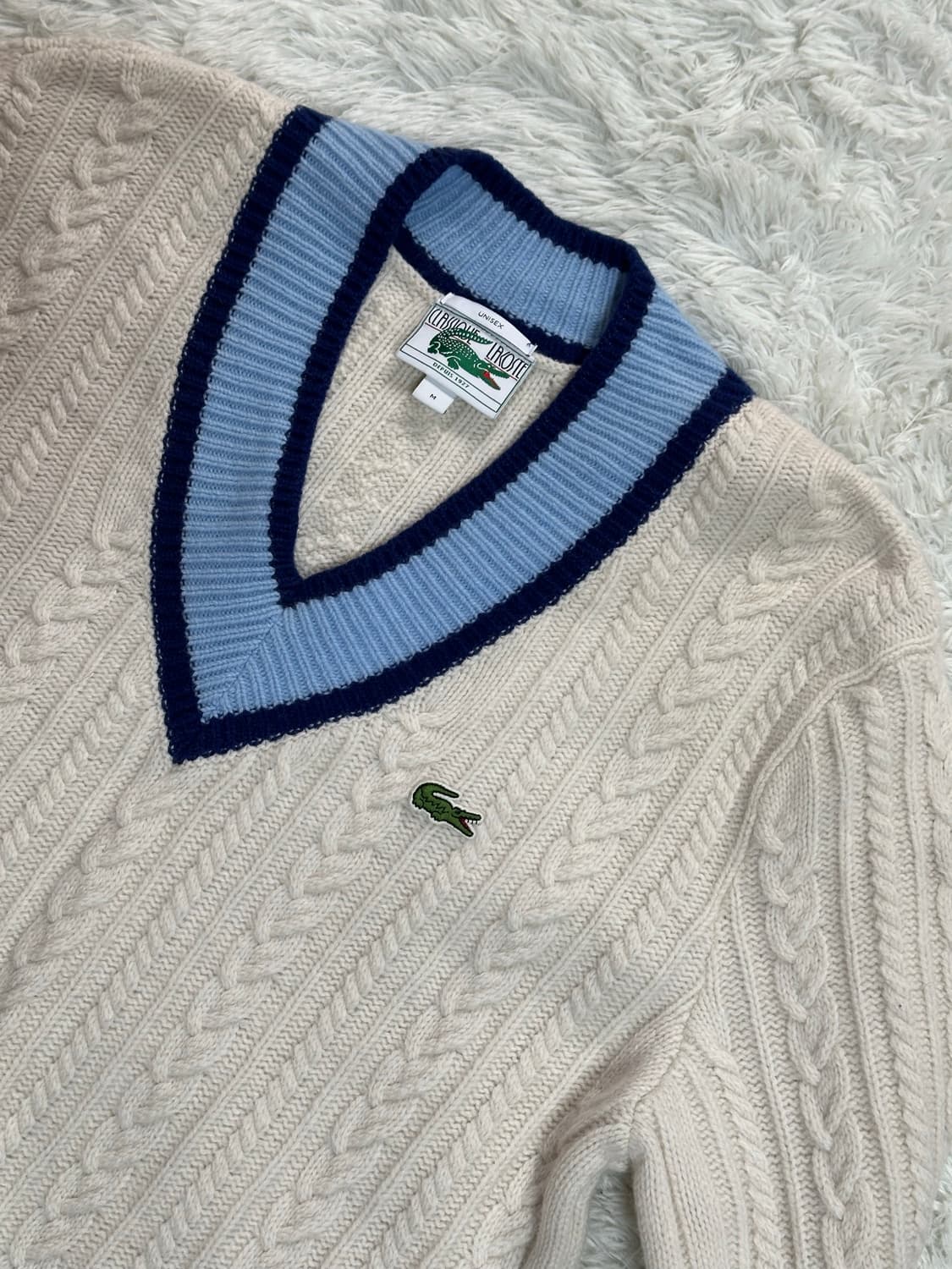 라코스테 아이보리 V넥 케이블 니트 M 상품이미지2
