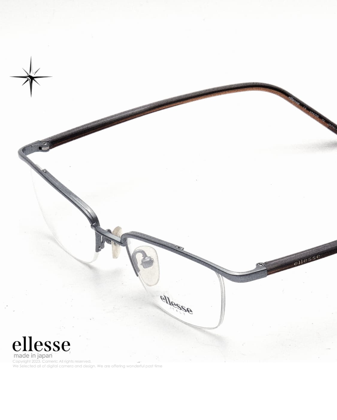 (Made in Japan)Ellesse 반무테 실버+브라운 빈티지안경 상품이미지1