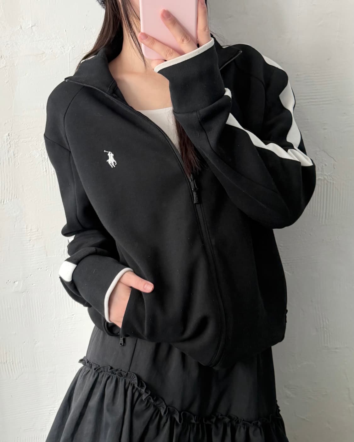 Polo 폴로 랄프로렌 신형라벨 블랙컬러 사이드라인 져지 집업 상품이미지2