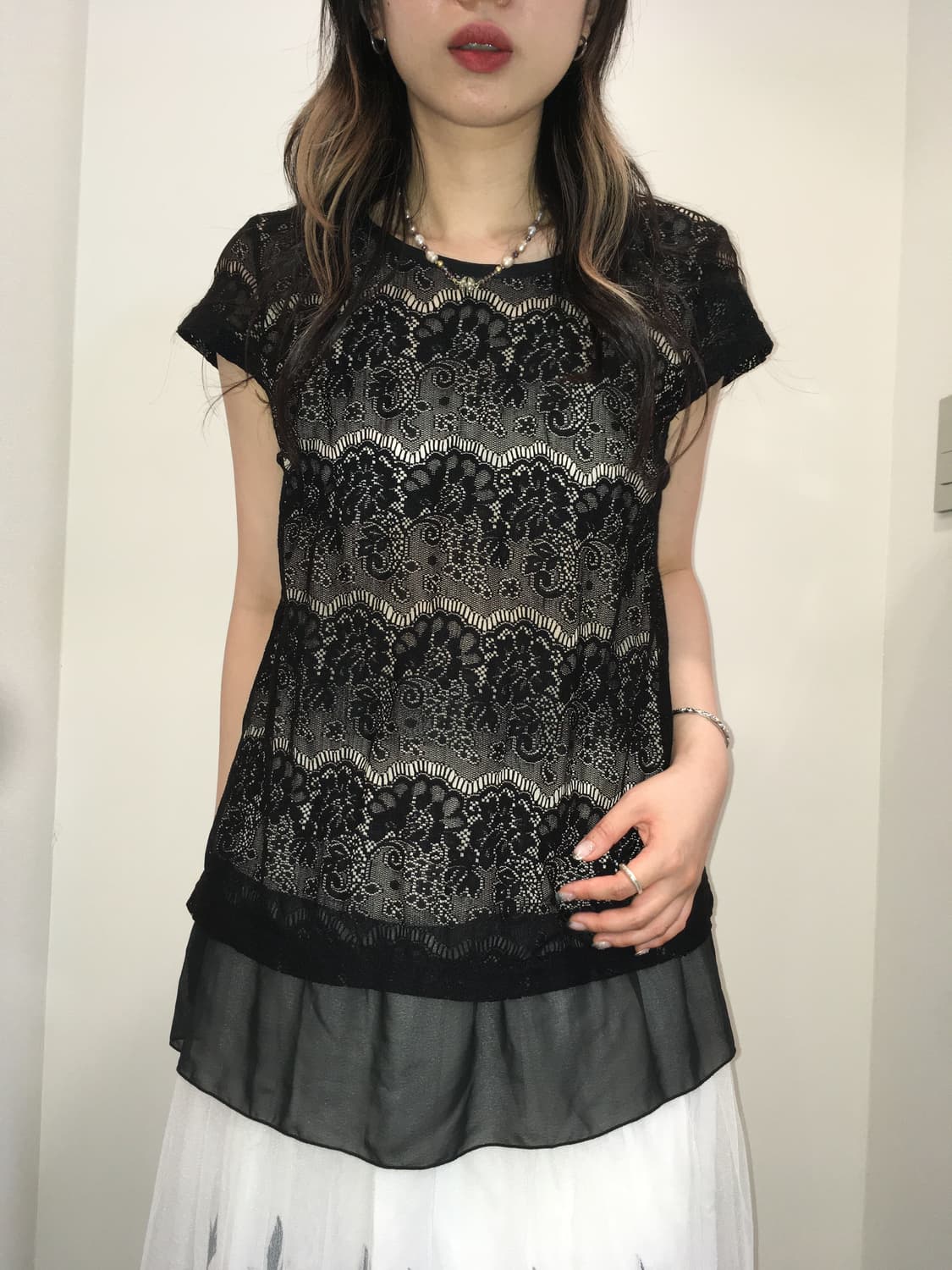 일본 빈티지 블랙 레이스 블라우스 상품이미지4