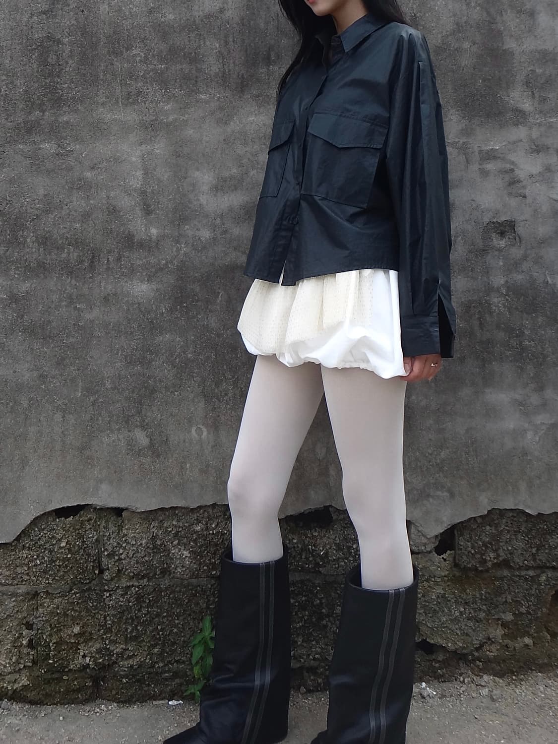 Lustrous pintuck shirt / deep green 상품이미지2