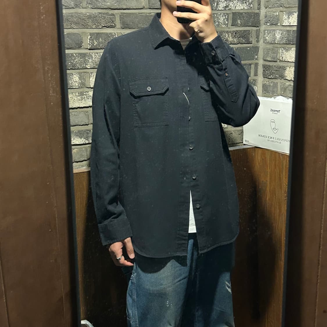 M) Wrangler 랭글러 투포켓 워크웨어 코튼 셔츠 블랙 W34 상품이미지8