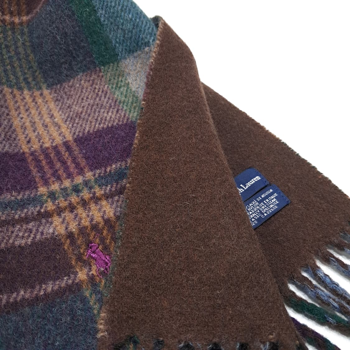 MX406 폴로 랄프 로렌 퍼플 & 멀티 타탄 체크 & 브라운 양면 램 상품이미지6