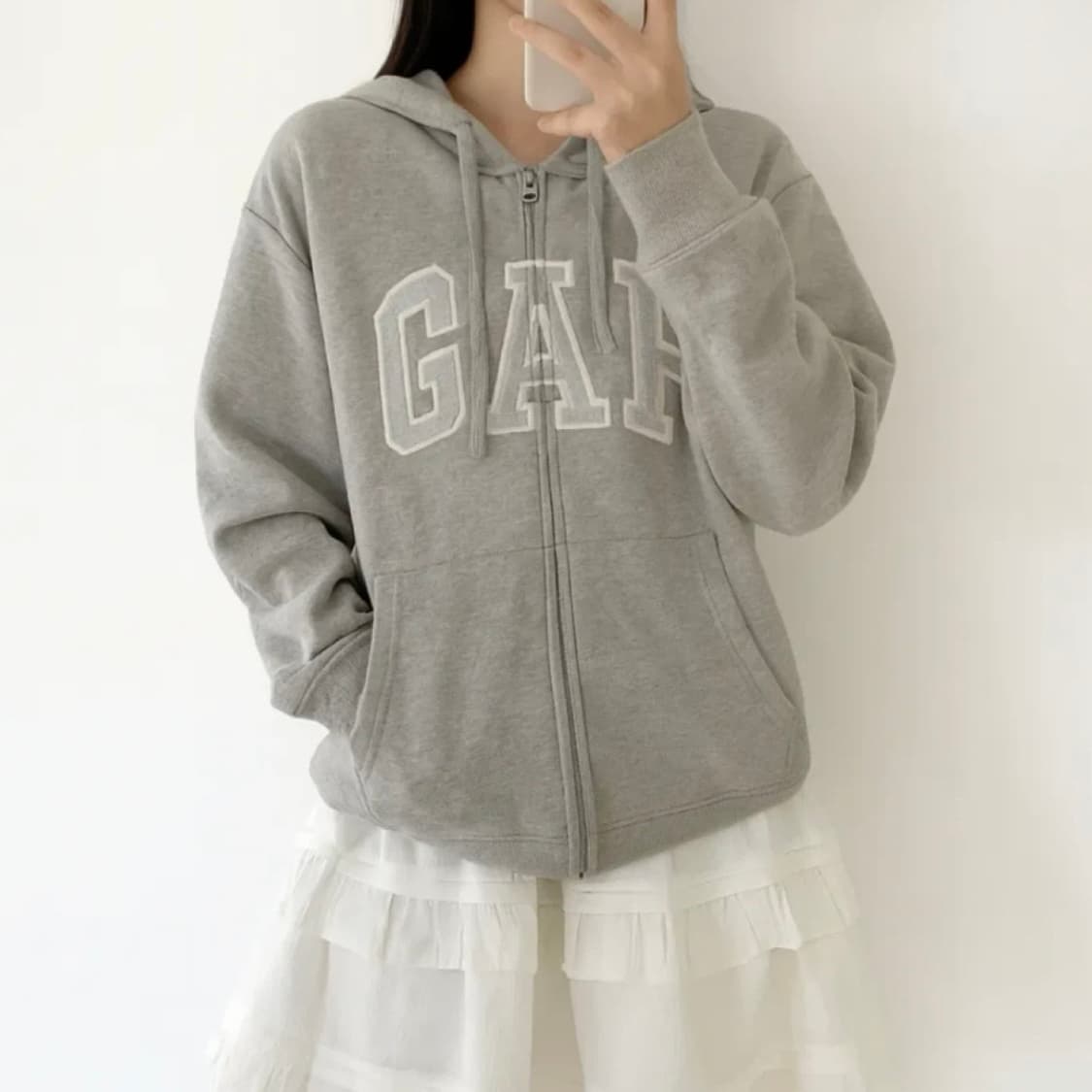 새상품 갭 여성 로고 후드집업 여성용 그레이 S 상품이미지3