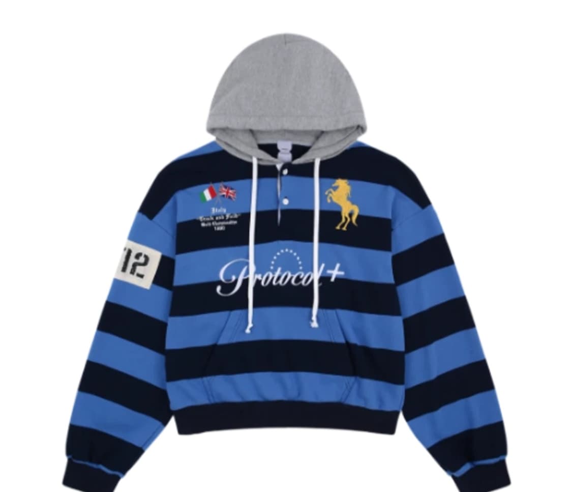 프로토콜인덱스 스트라이프 폴로 후드 블루 상품이미지1