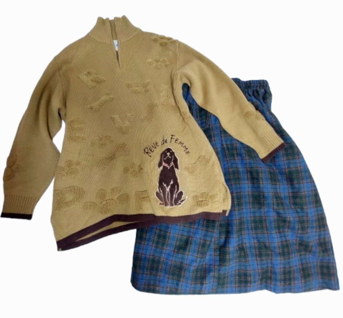 🐾모리걸 너드 강아지발바닥 니트 체크치마 코디세트🐾 상품이미지1