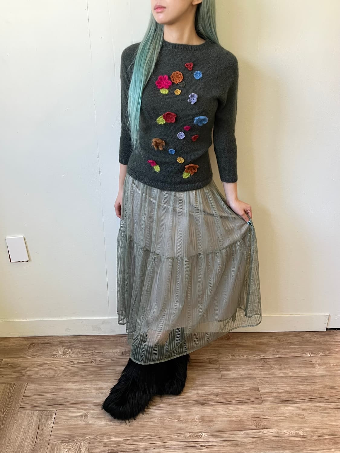 Rirandture 레이어드 민트 롱스커트 상품이미지8