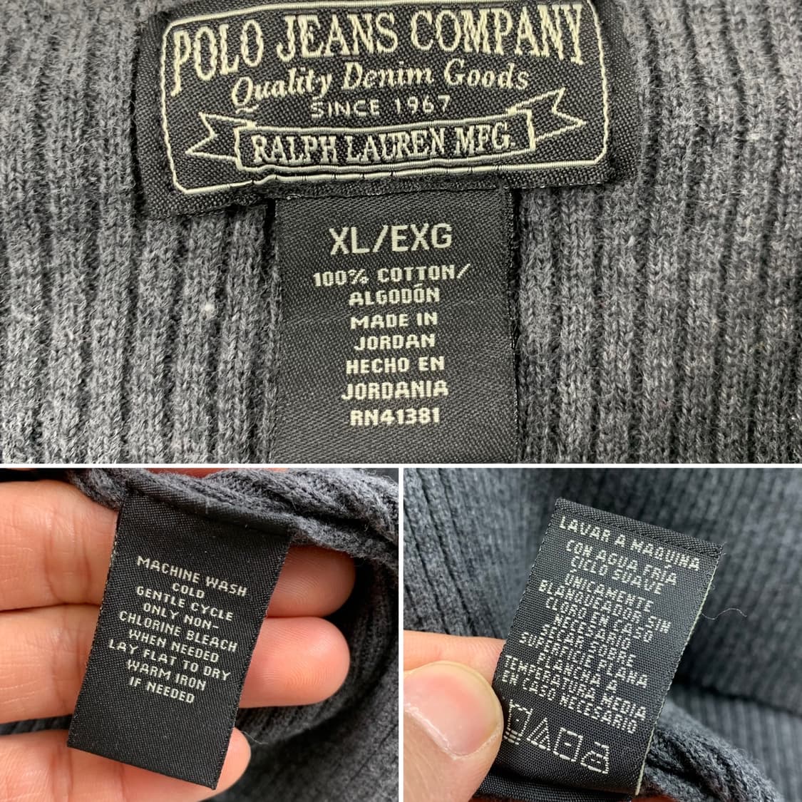 폴로 진스 성조기 자수로고 골지 니트 차콜 상품이미지6